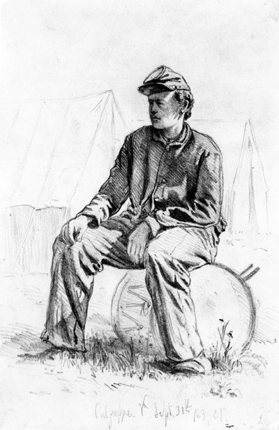 Drummer Boy Taking a Rest During the Civil War by Edwin Austin Forbes